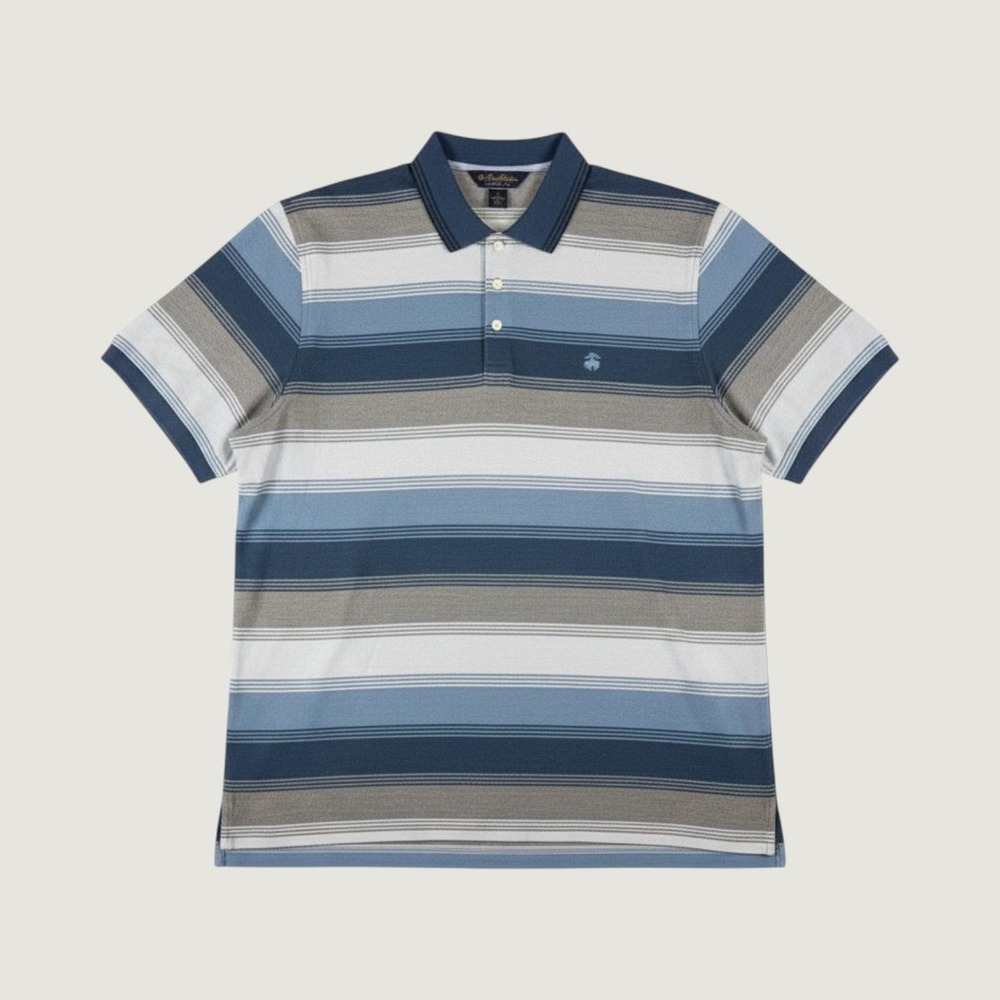 Y2K Brooks Brothers Performance Polo MNS XL Blue Striped Cotton Embroidered Logo